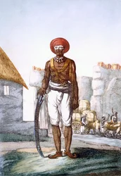 Bewaffnete Wache des Brijbasis-Stammes, oft von Reisenden als Eskorte genutzt, aus 